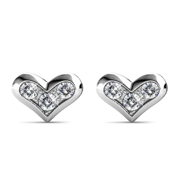 Silver Heart Australian Crystal Stud Earrings Jewelry For Her - Picture 1 of 4